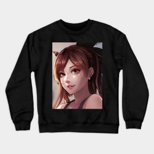 Beautiful brown hair waifu girl Crewneck Sweatshirt